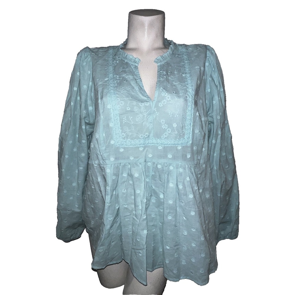 Torrid Light Blue Swiss Dot Embroidered Babydoll Blouse Top Plus Size 1X / 1 NWT